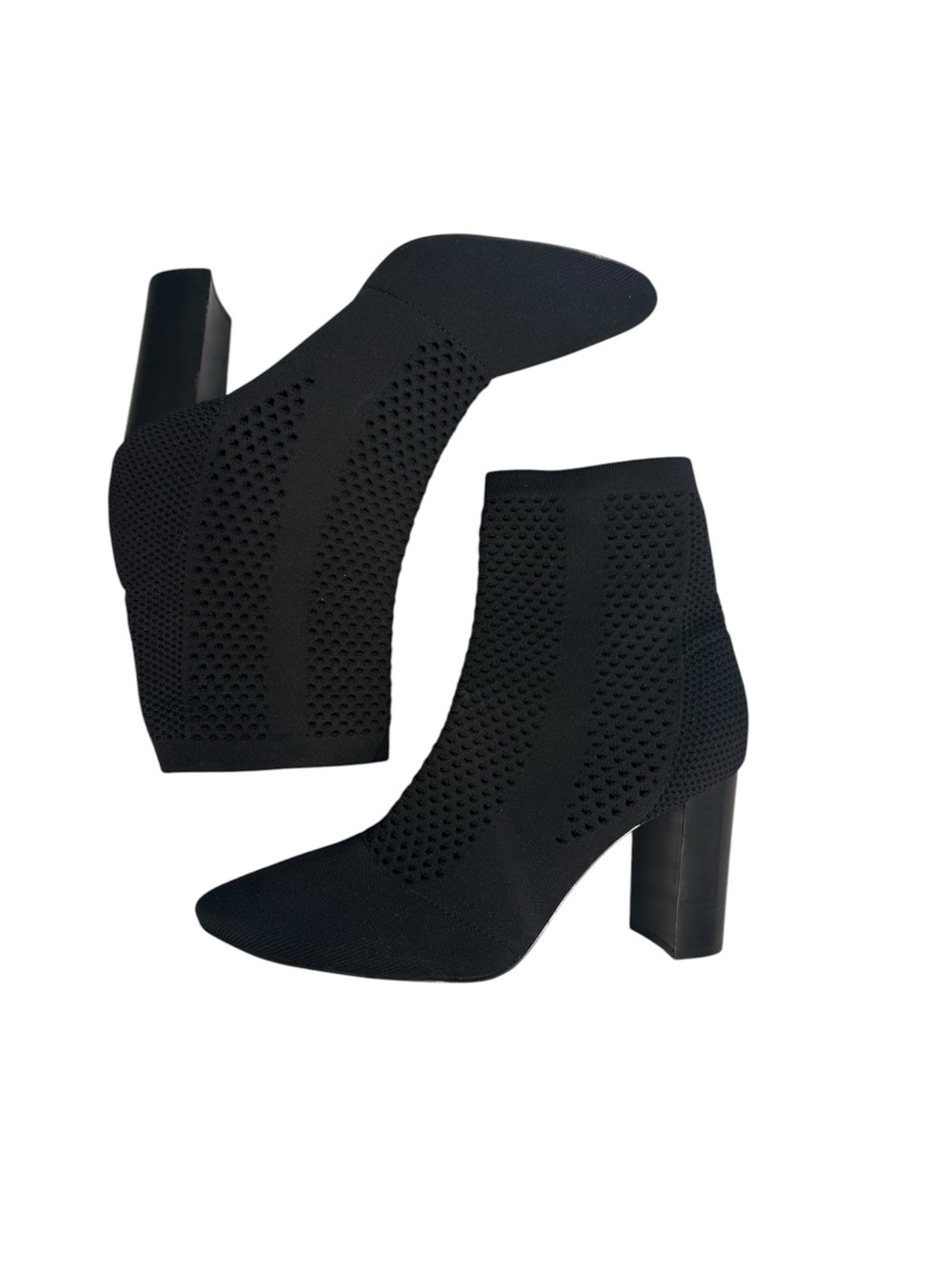 Charles David Matera Black Stretch Knit Ankle Boot with Block Heel
